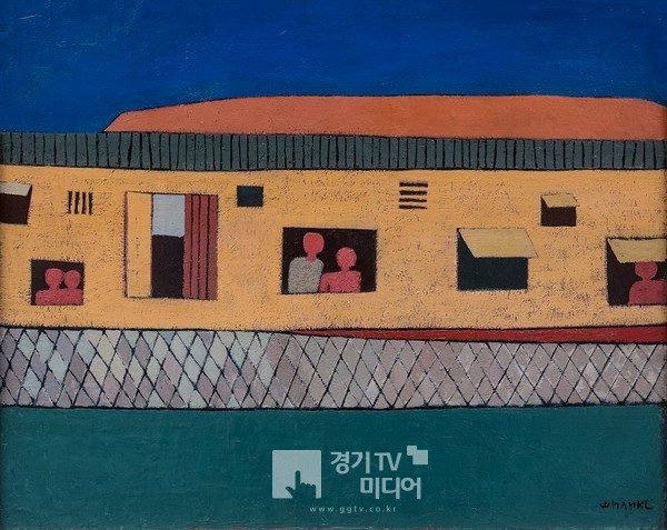 김환기, 판자집, 1951, 캔버스에 유채, 72.5×90.3cm. 개인 소장(부산시립미술관 제공)